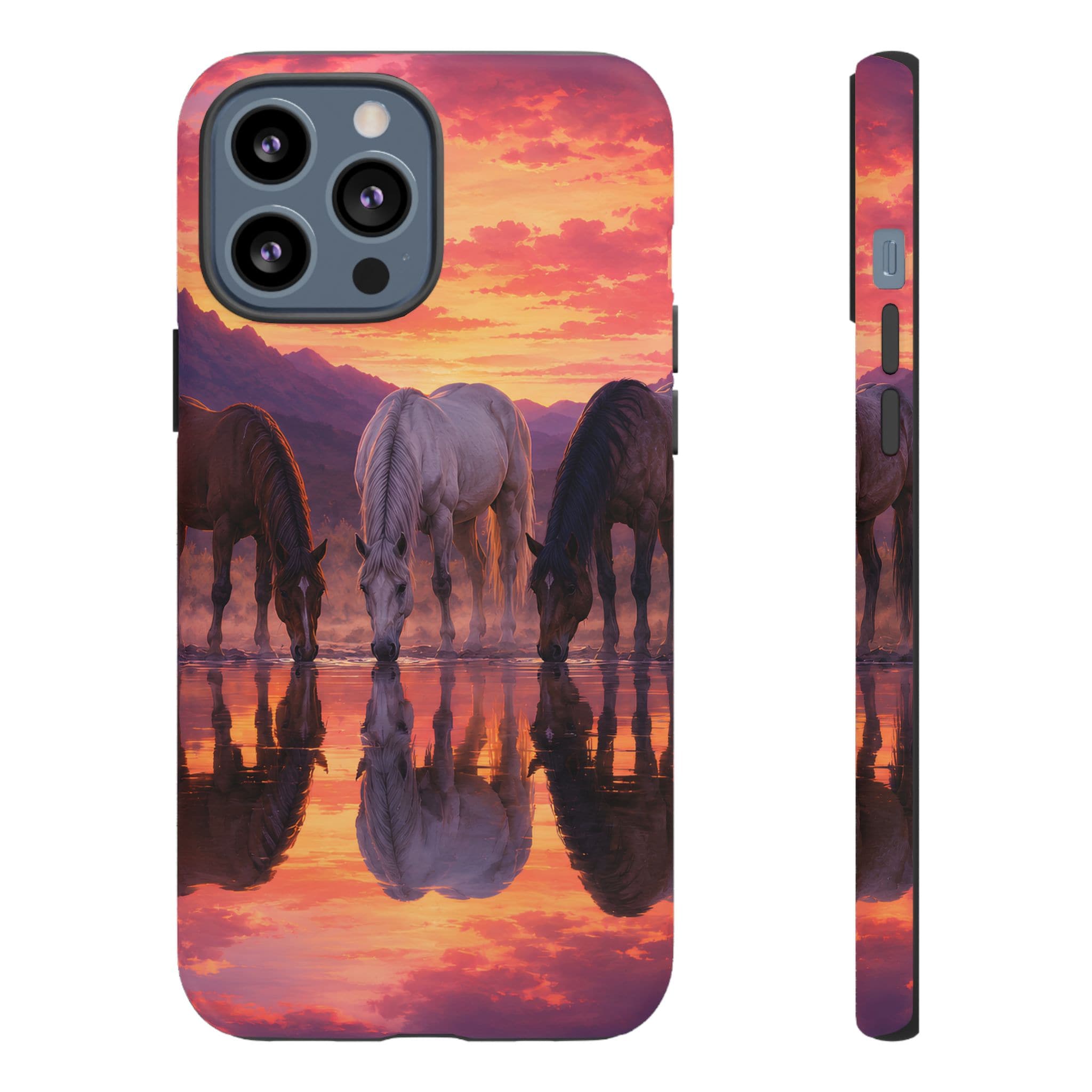 Horses at Sunset Reflection Phone Case