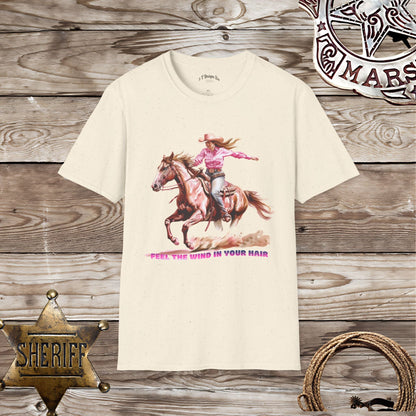 Softstyle Unisex T-Shirt:  Cowgirl Wind in Your Hair