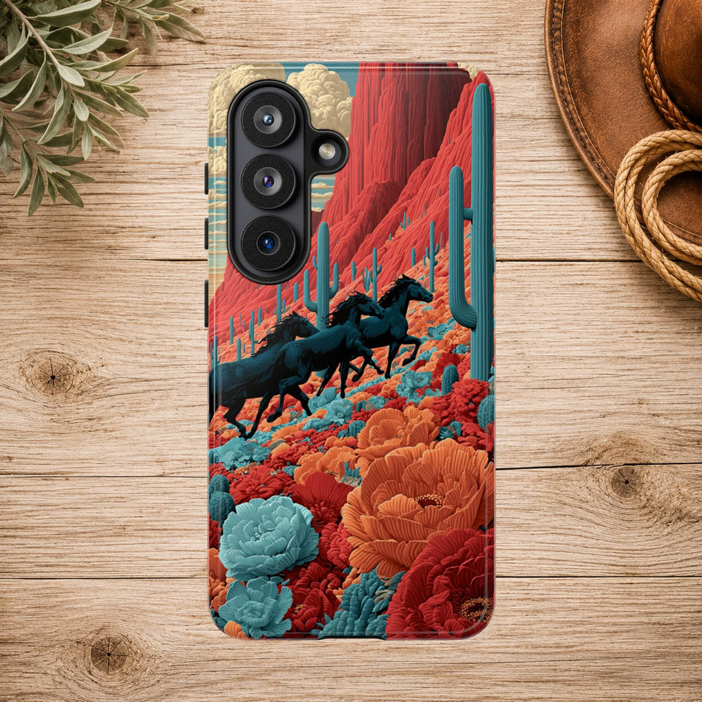 Desert Wild Horses Floral Phone Case