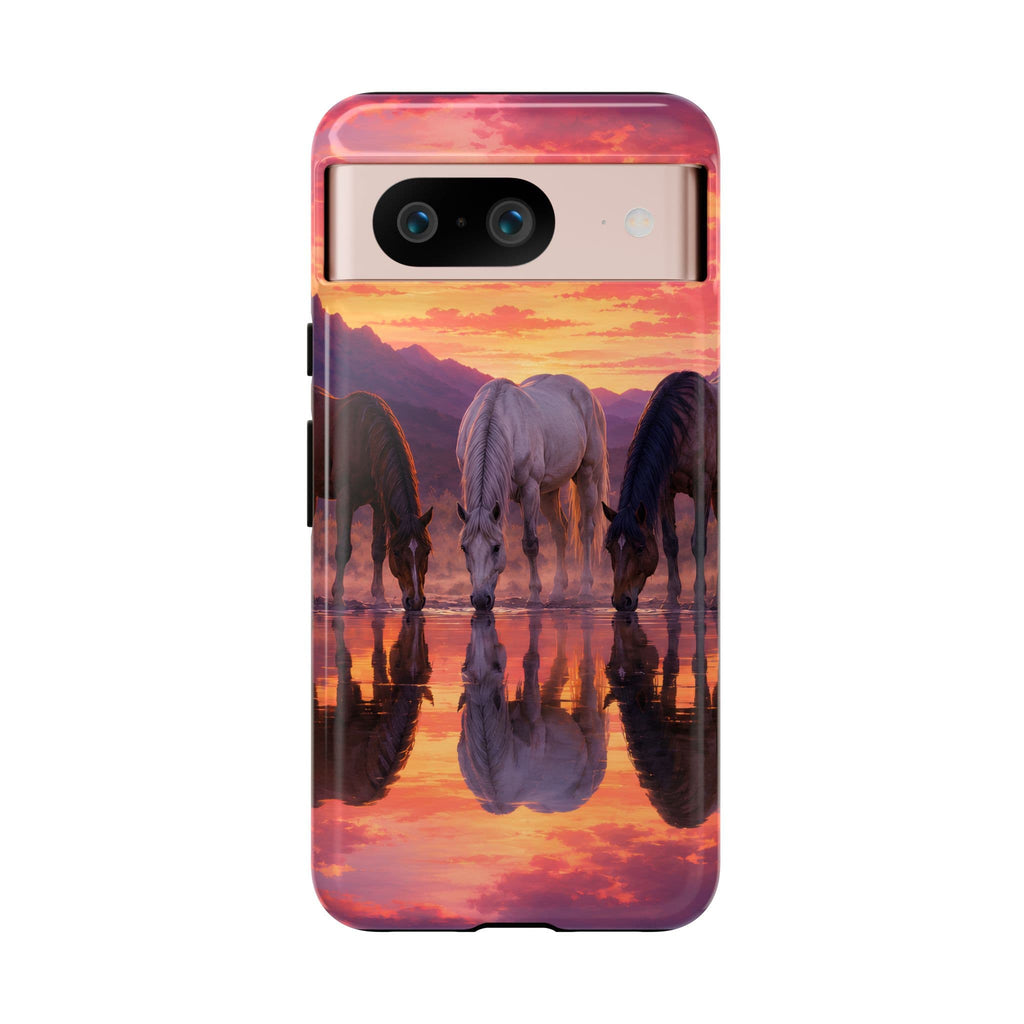 Horses at Sunset Reflection Phone Case