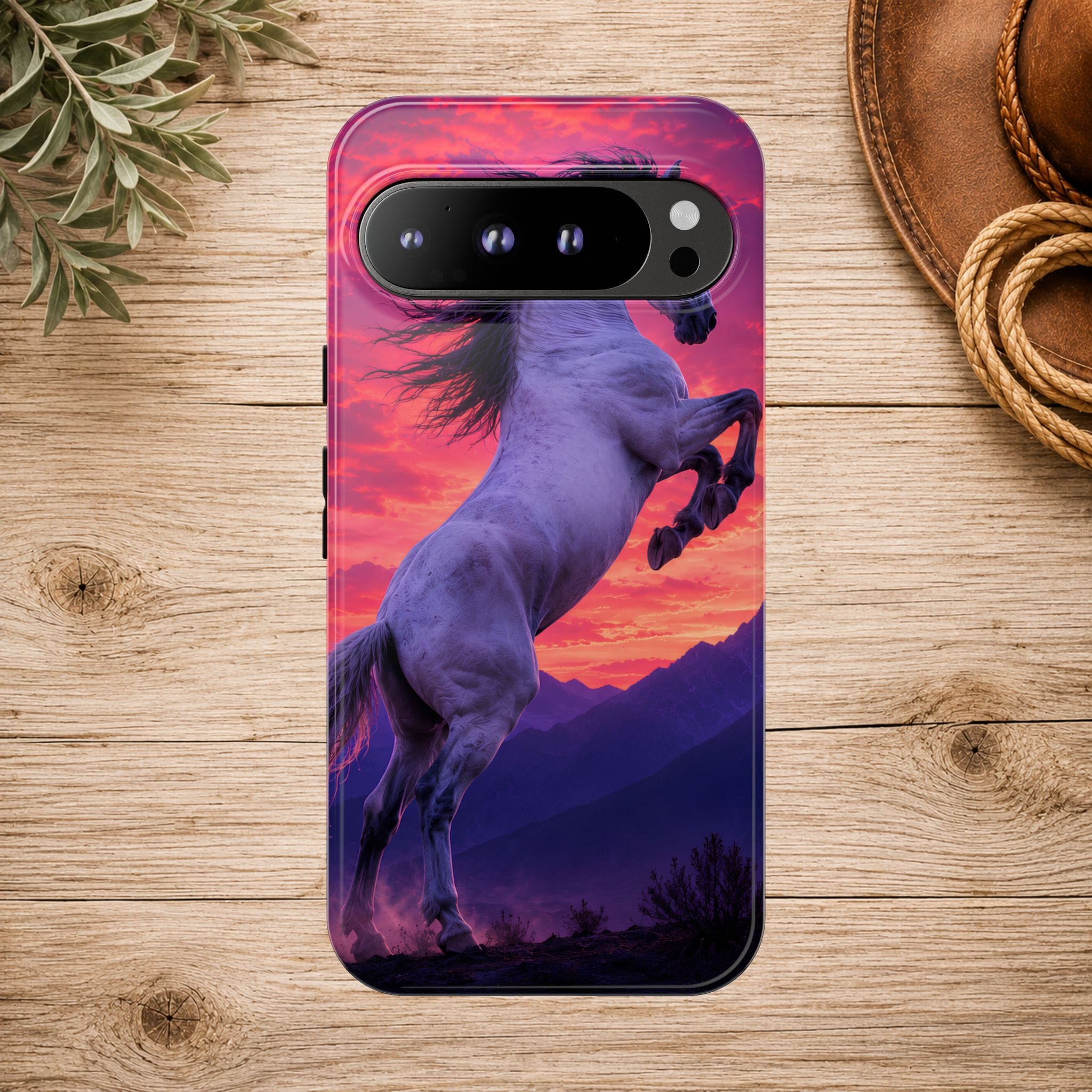 Rearing White Horse Sunset Phone Case