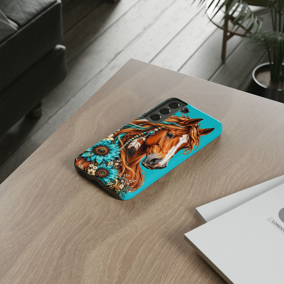 Turquoise Sunflower Horse Phone Case