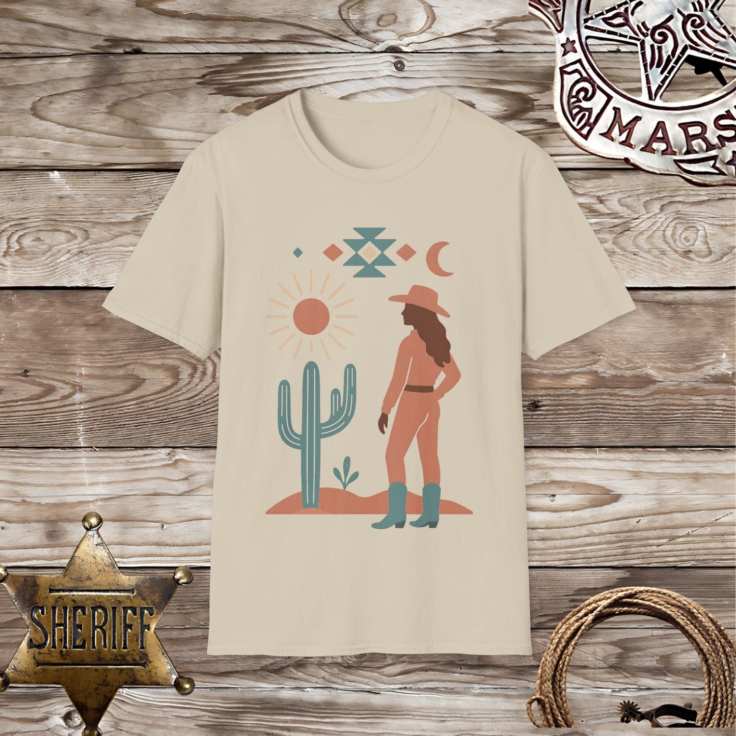 Boho Desert Sun and Cactus Design