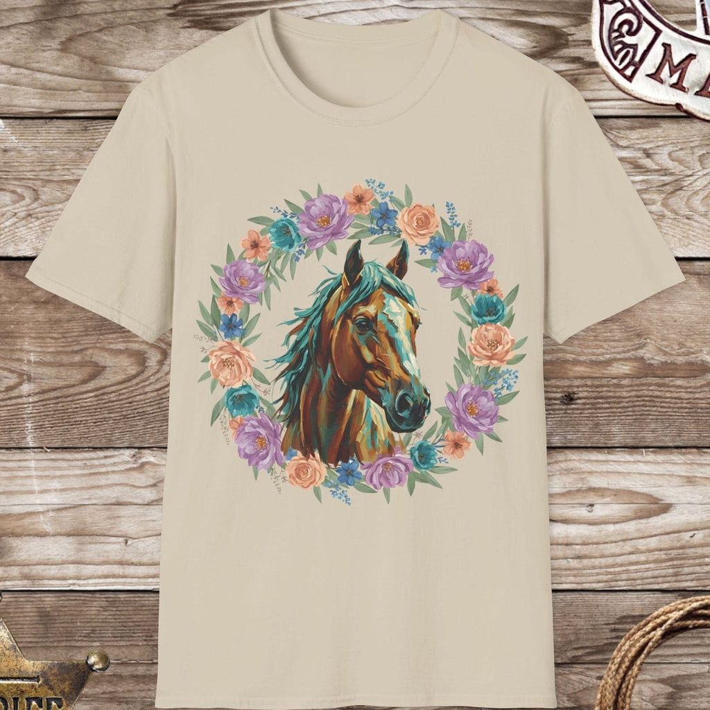 Horse Portrait Floral Wreath T-Shirt