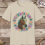 Horse Portrait Floral Wreath T-Shirt
