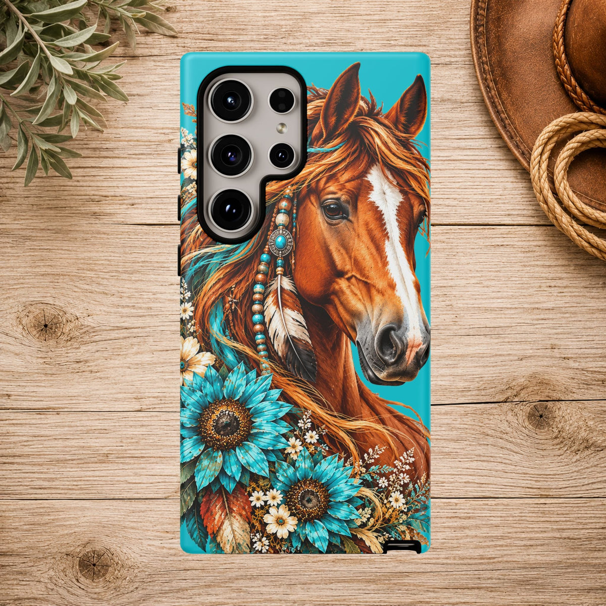 Turquoise Sunflower Horse Phone Case