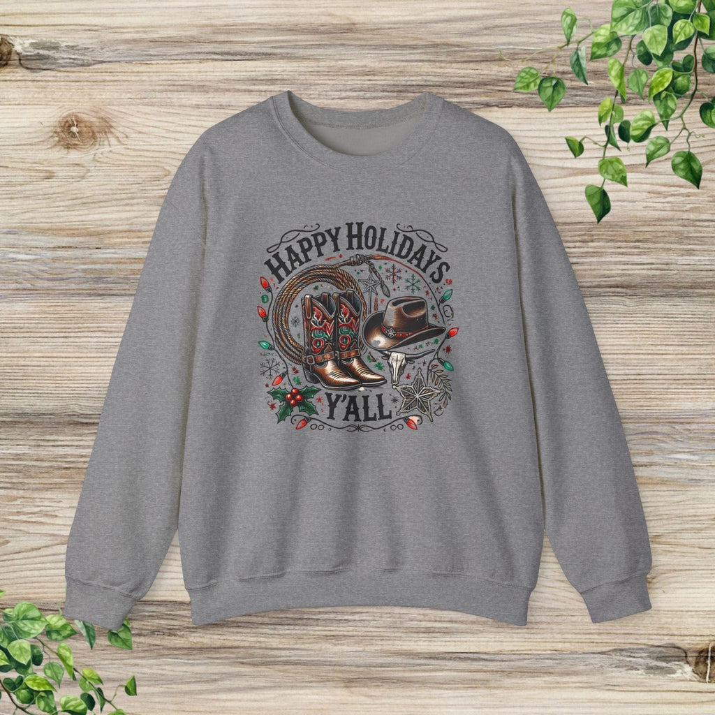 Happy Holidays Y'all Cowboy Boots Western Christmas Sweatshirt