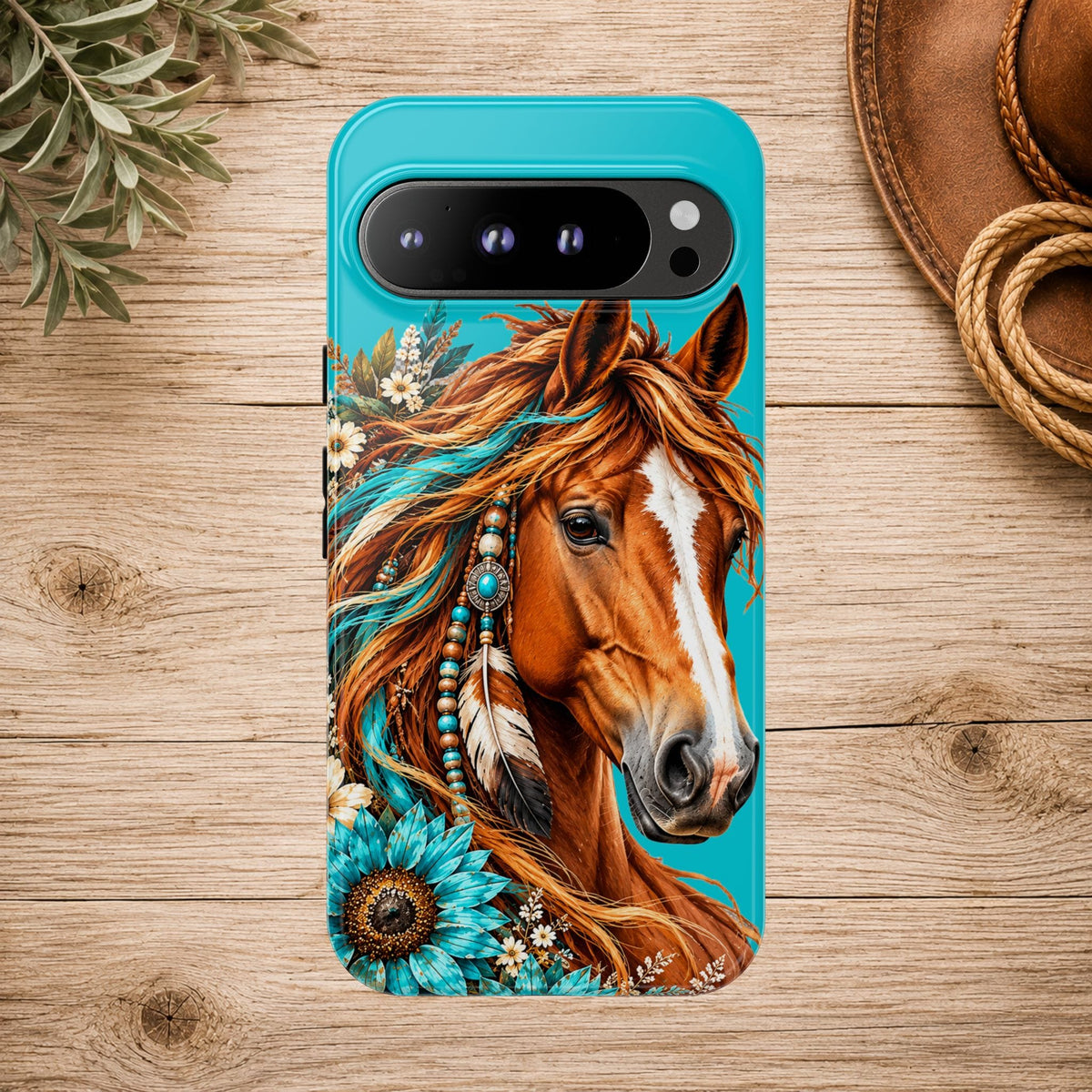 Turquoise Sunflower Horse Phone Case