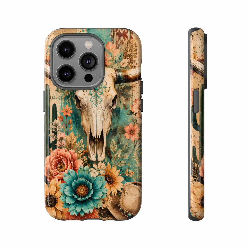 Turquoise Floral Longhorn Western Phone Case