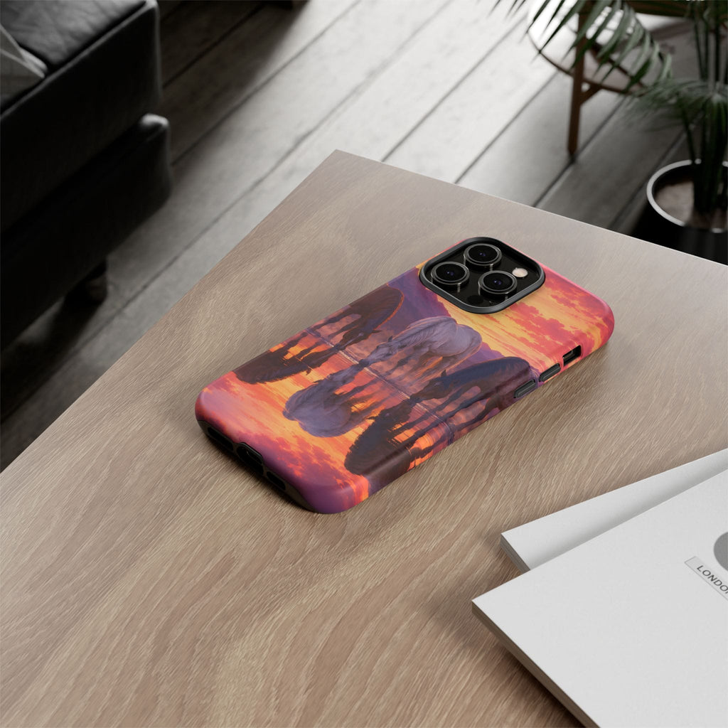 Horses at Sunset Reflection Phone Case