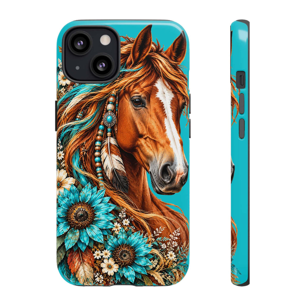 Turquoise Sunflower Horse Phone Case