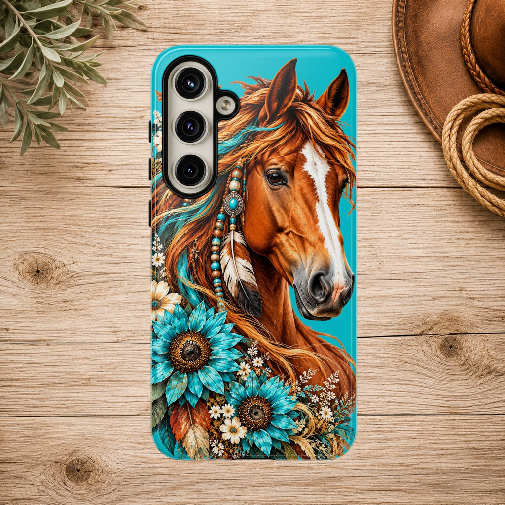 Turquoise Sunflower Horse Phone Case