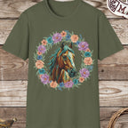 Horse Portrait Floral Wreath T-Shirt