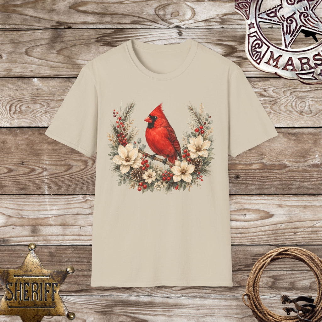 Cardinal Floral Wreath Nature T-Shirt