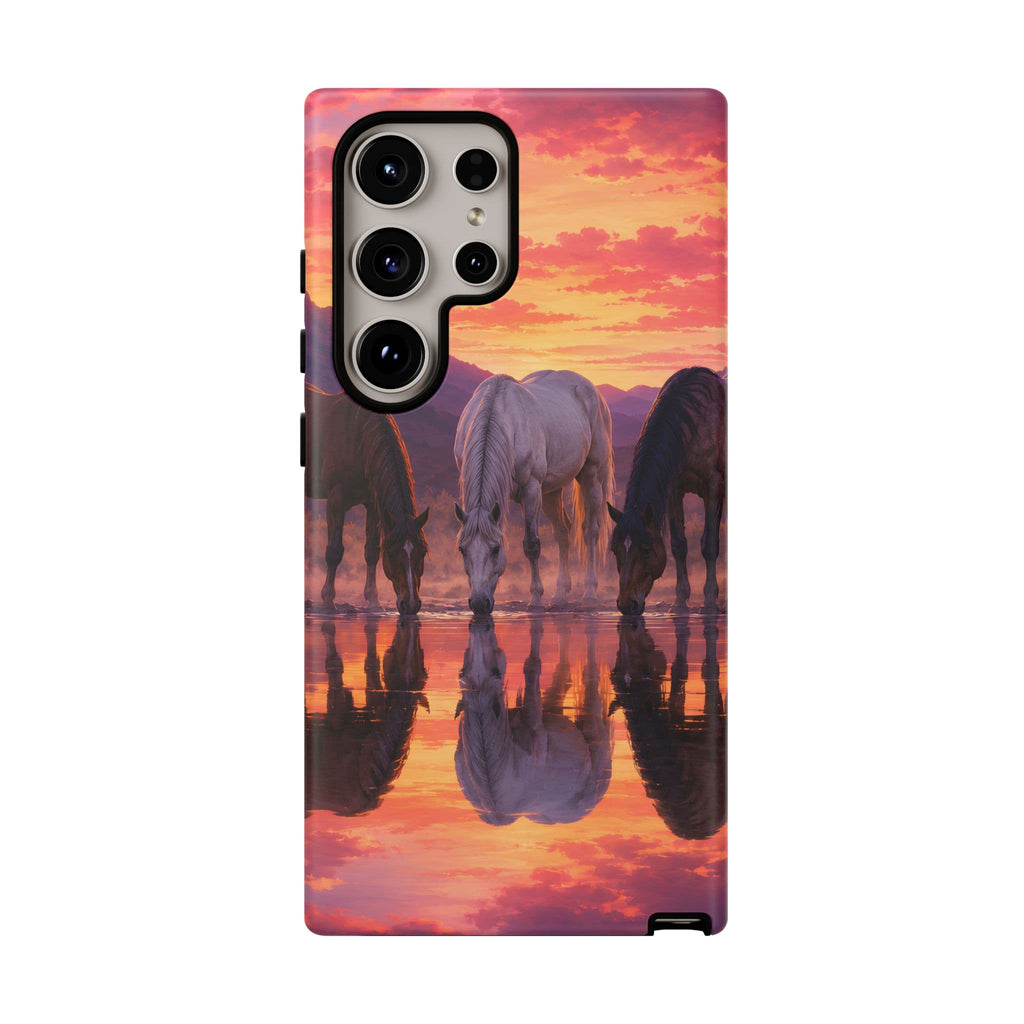 Horses at Sunset Reflection Phone Case