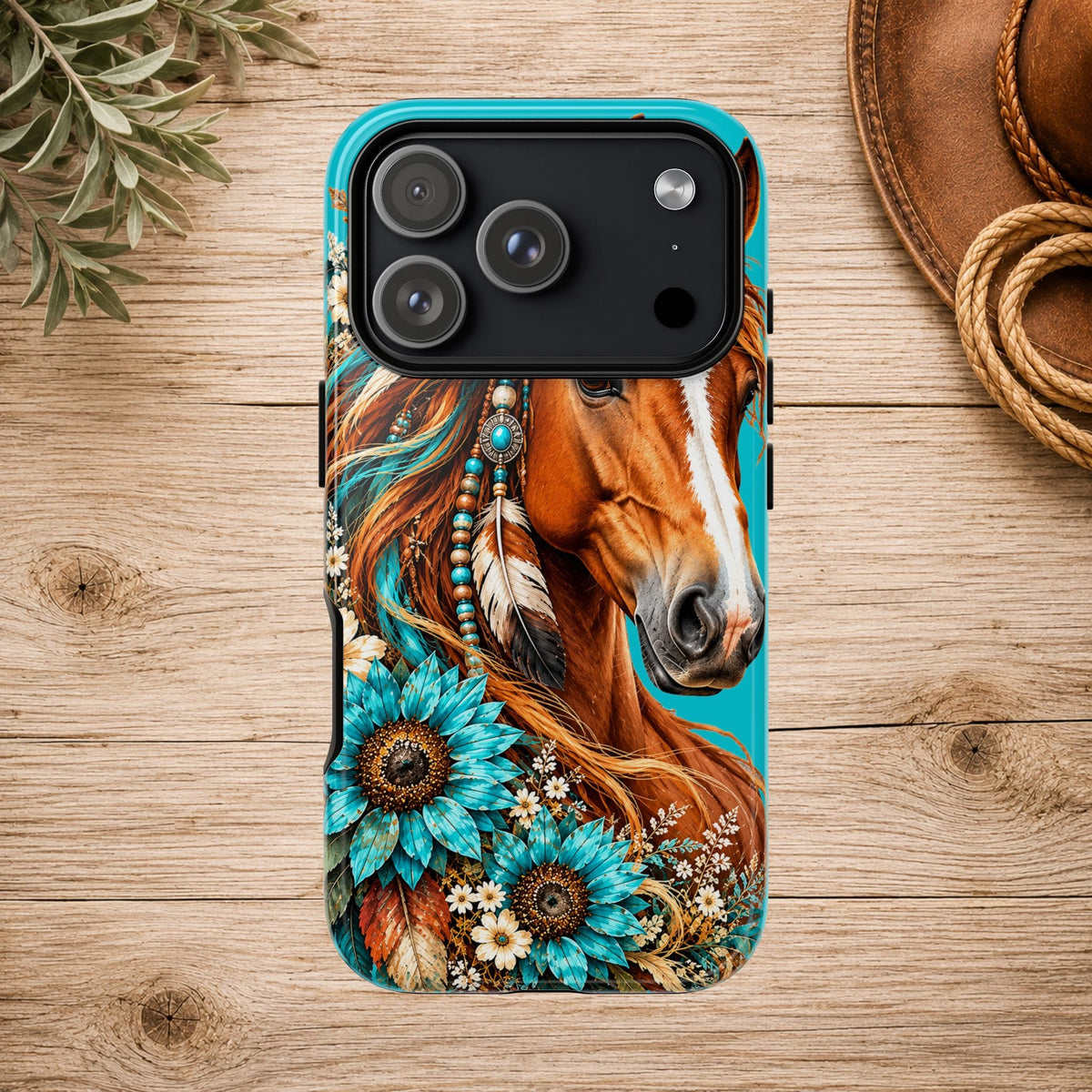 Turquoise Sunflower Horse Phone Case