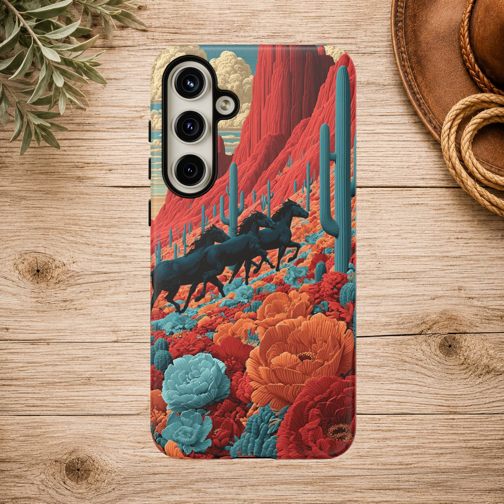 Desert Wild Horses Floral Phone Case