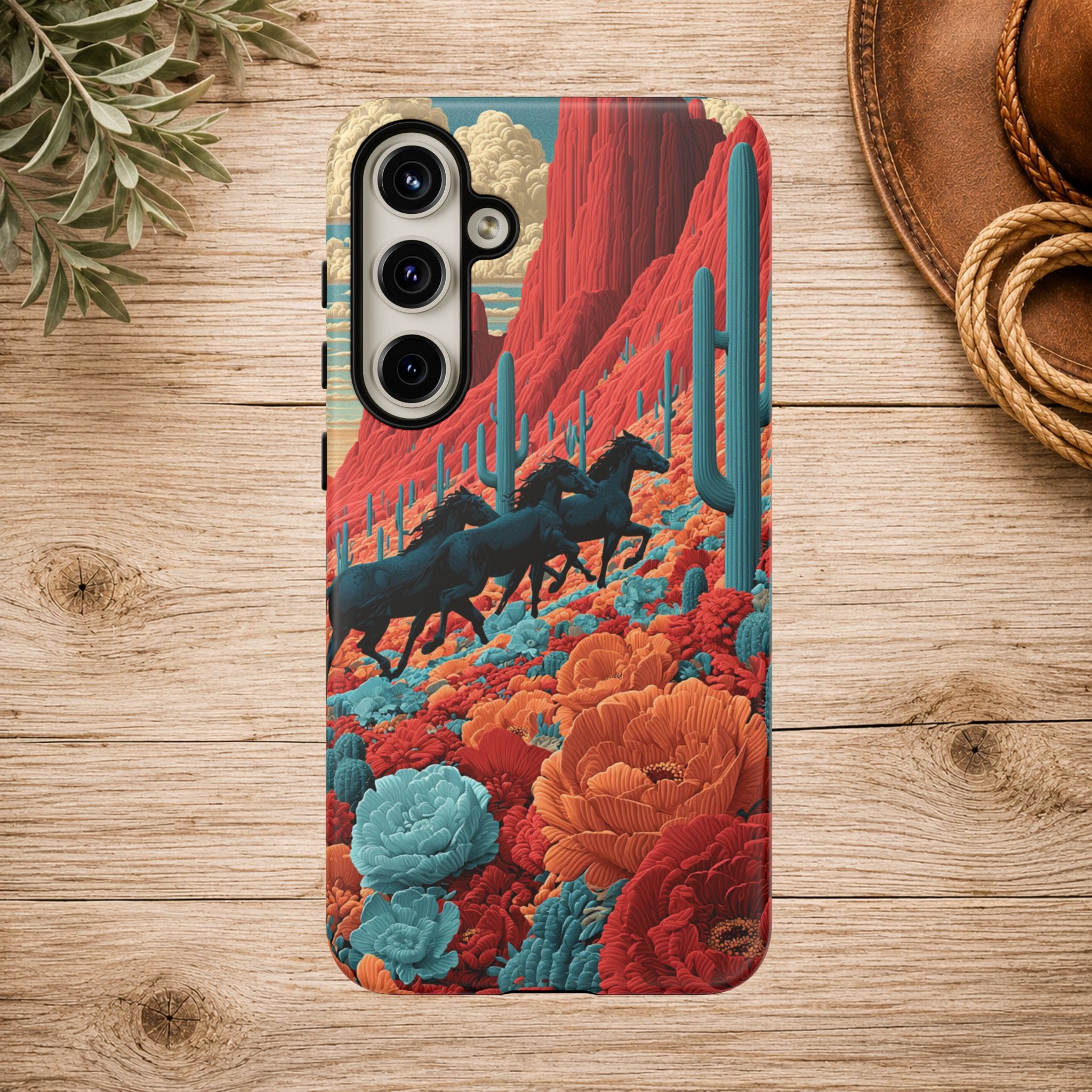 Desert Wild Horses Floral Phone Case
