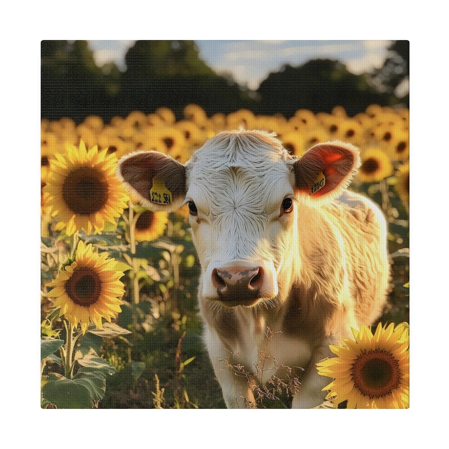 Matte Canvas, Stretched, 0.75" -Calf in a Field of Sunflowers