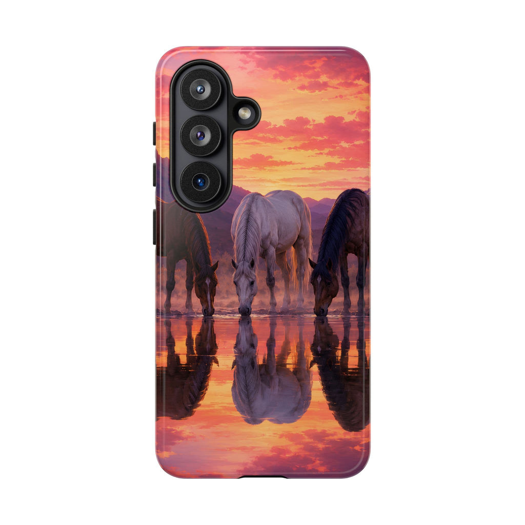 Horses at Sunset Reflection Phone Case