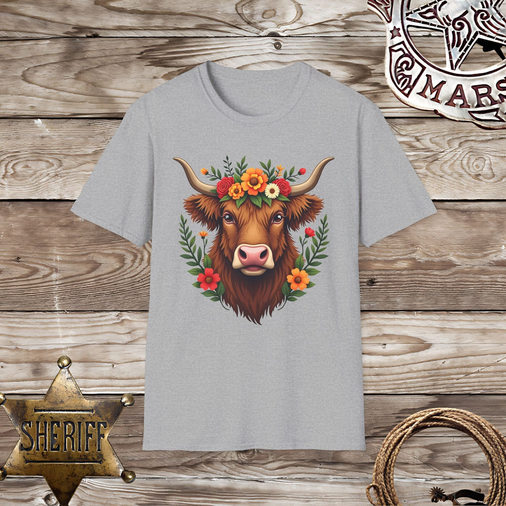 Highland Cow with Flowers-T-Shirt