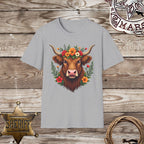 Highland Cow with Flowers-T-Shirt