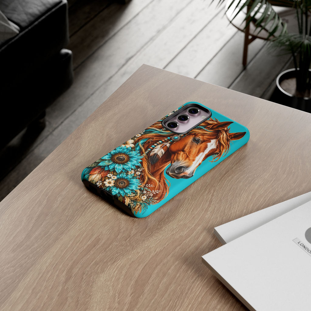 Turquoise Sunflower Horse Phone Case