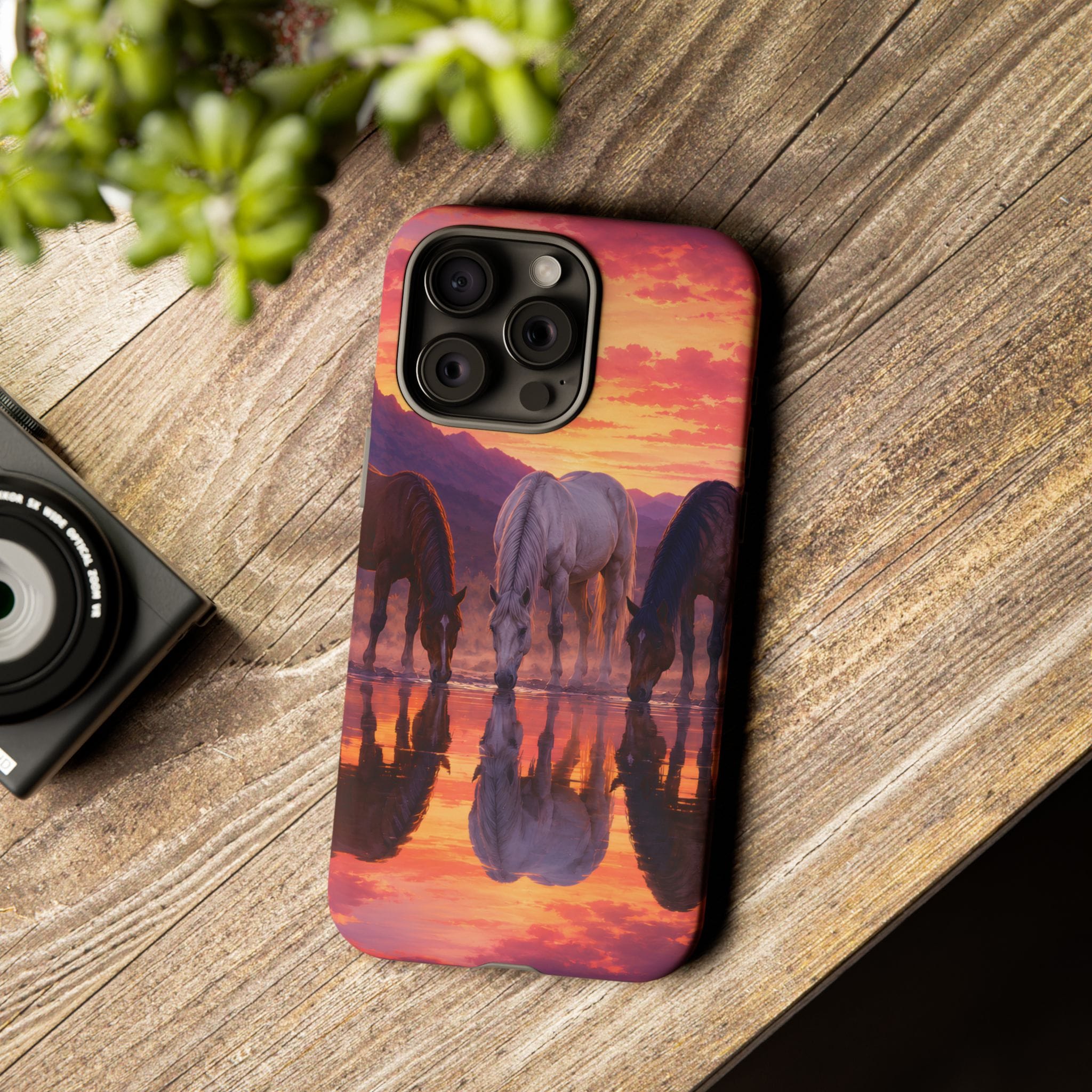 Horses at Sunset Reflection Phone Case
