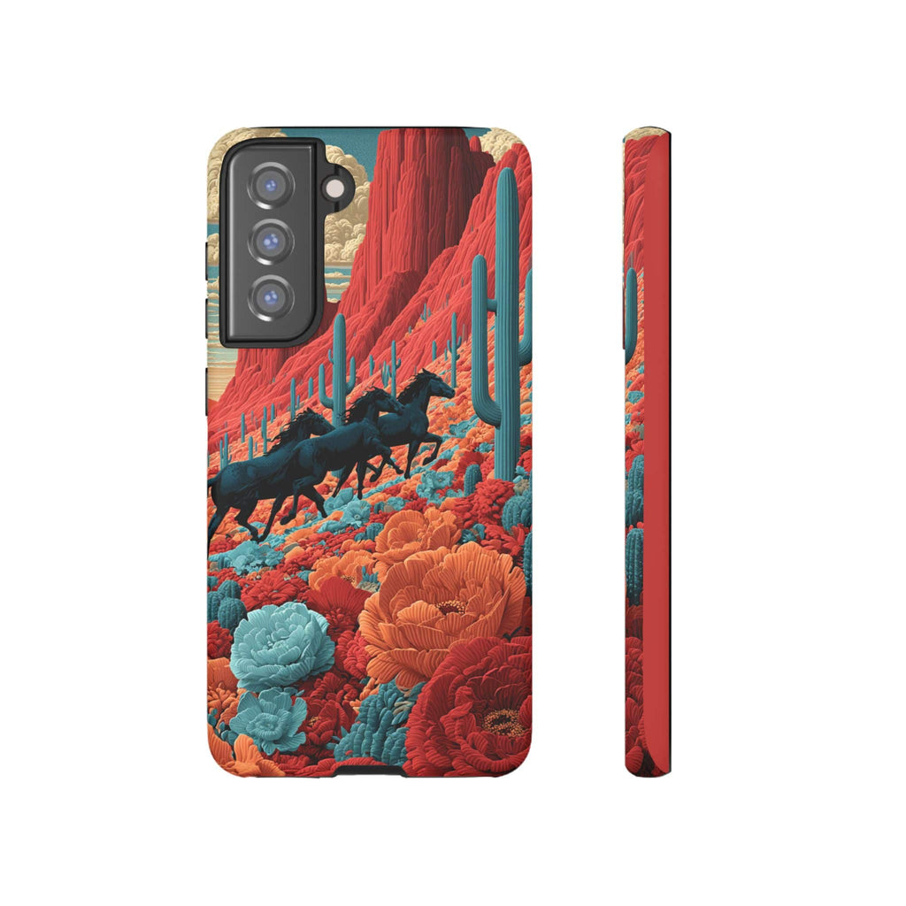 Desert Wild Horses Floral Phone Case