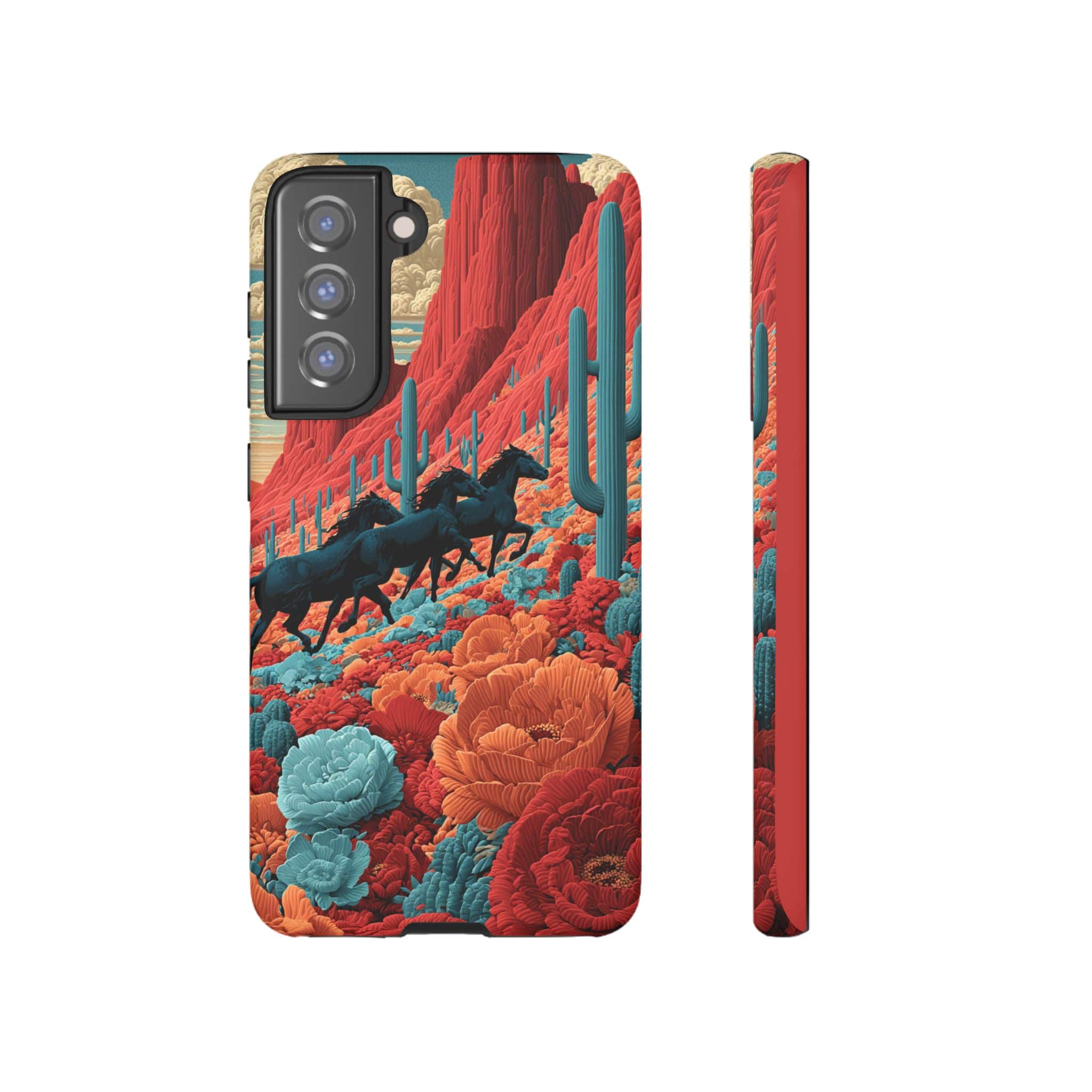 Desert Wild Horses Floral Phone Case