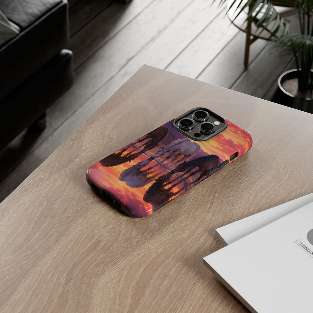 Horses at Sunset Reflection Phone Case
