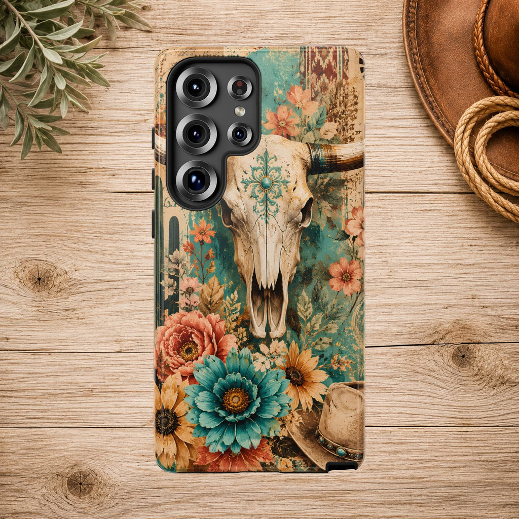 Turquoise Floral Longhorn Western Phone Case