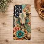 Turquoise Floral Longhorn Western Phone Case