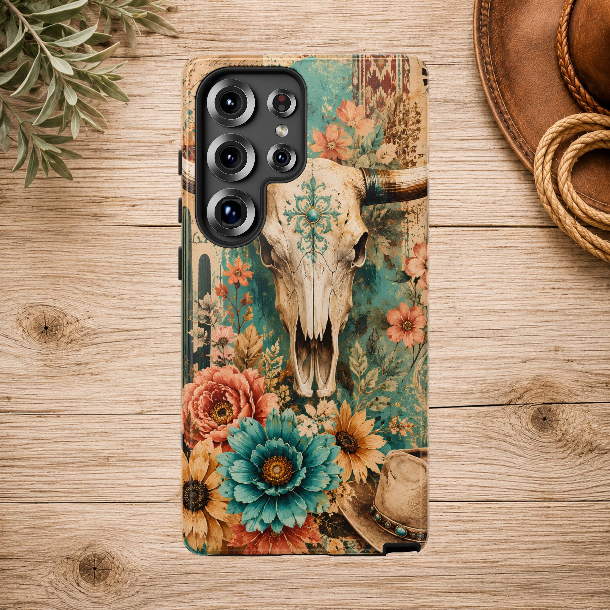 Turquoise Floral Longhorn Western Phone Case