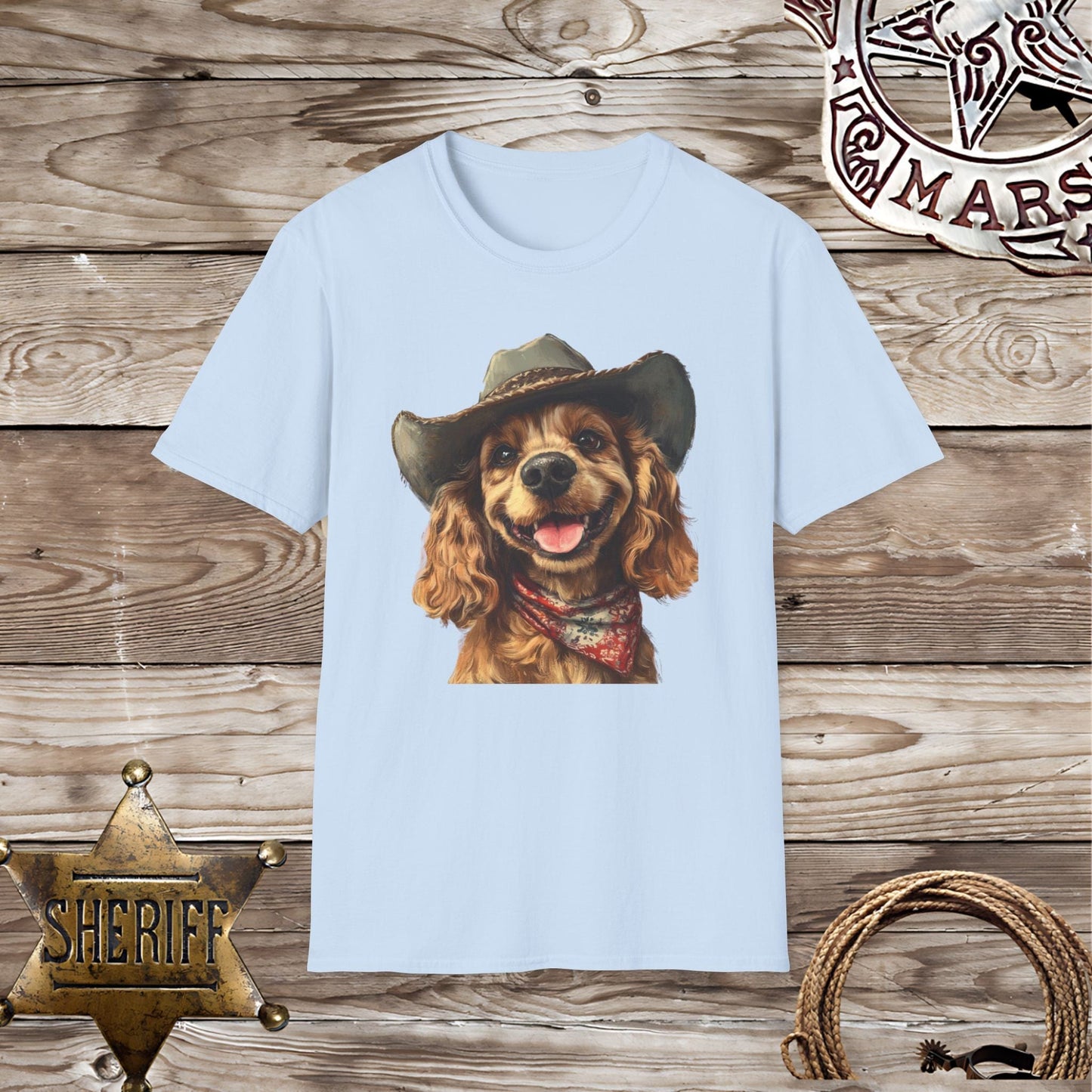 Softstyle Unisex T-Shirt Cocker Spaniel  Cowboy hat