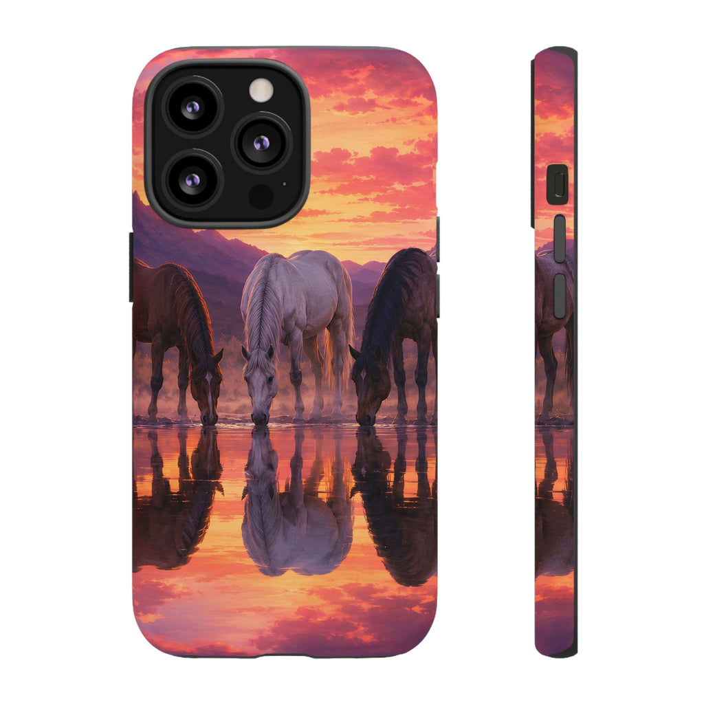Horses at Sunset Reflection Phone Case