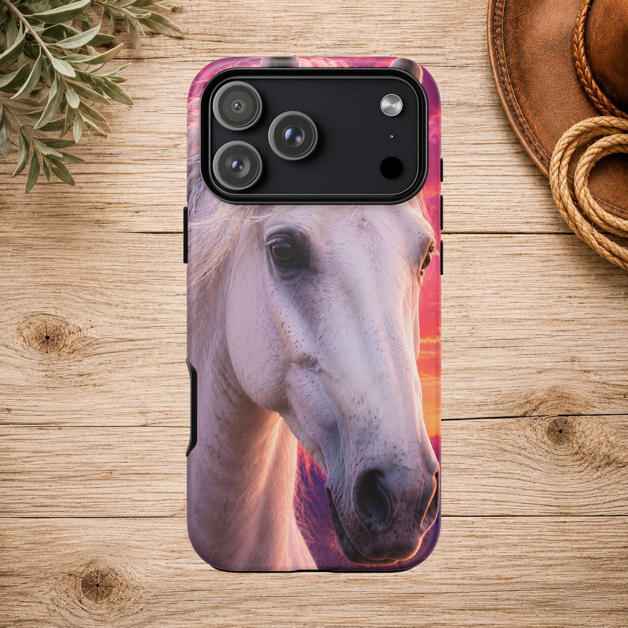 White Horse Sunset Phone Case