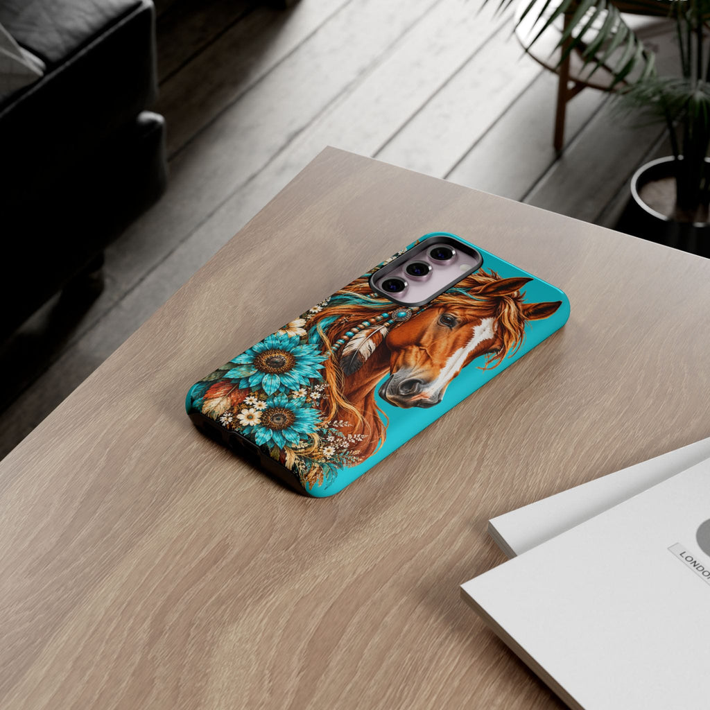 Turquoise Sunflower Horse Phone Case