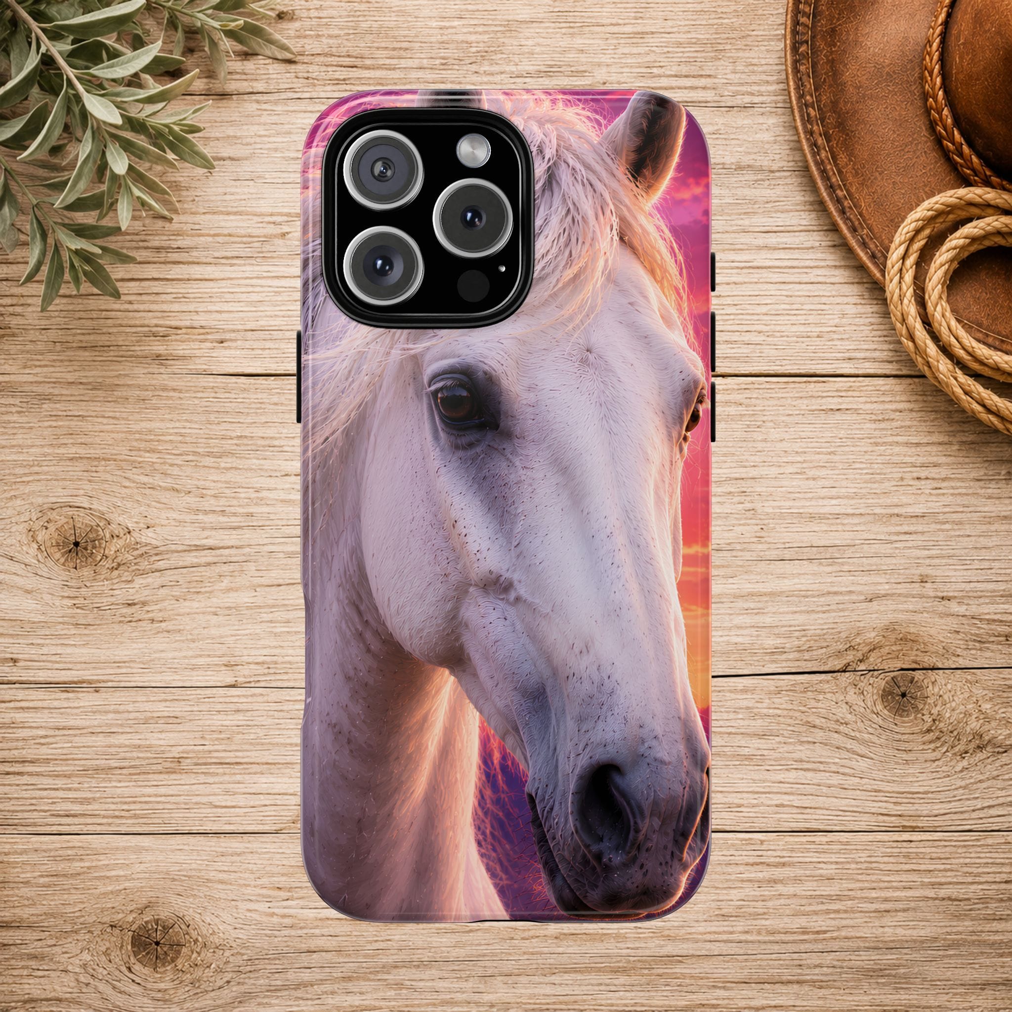 White Horse Sunset Phone Case