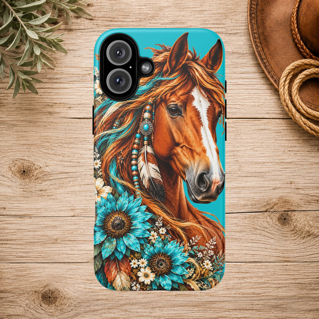 Turquoise Sunflower Horse Phone Case