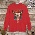 Boho Floral Longhorn Skull Long Sleeve Shirt