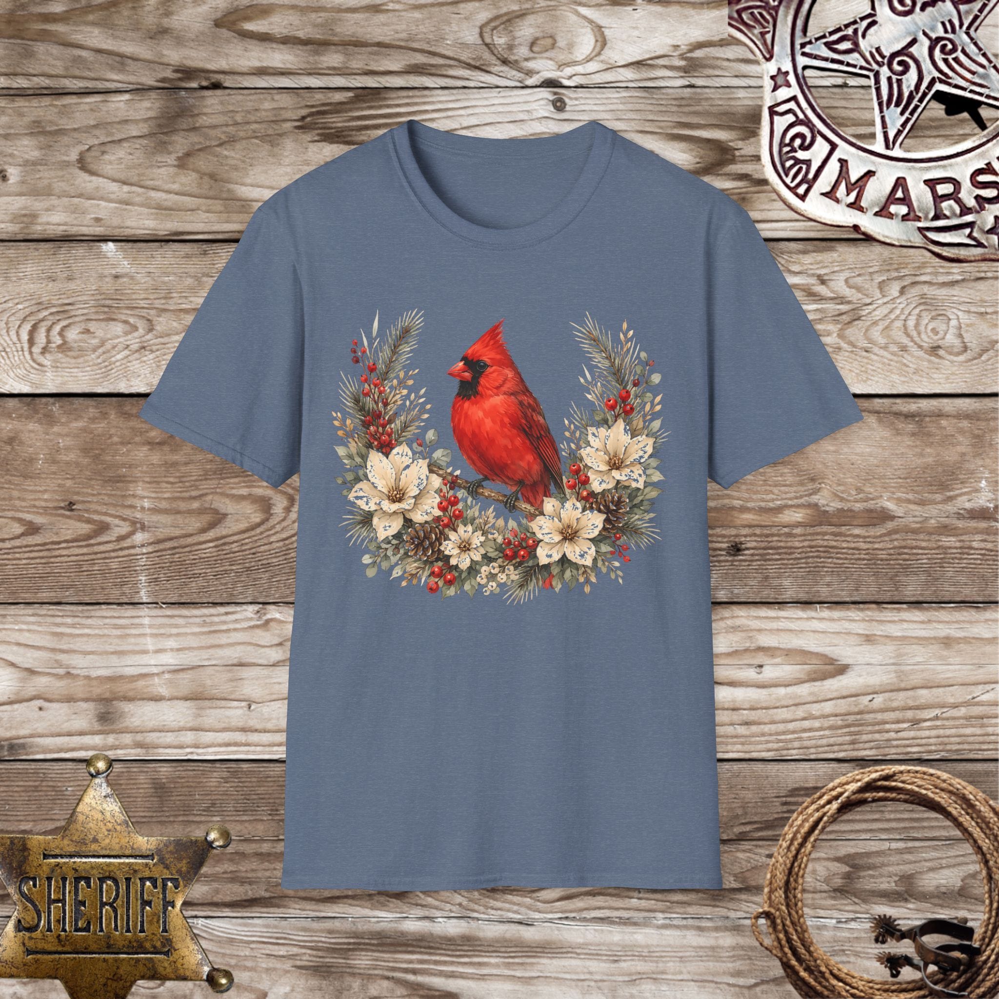Cardinal Floral Wreath Nature T-Shirt