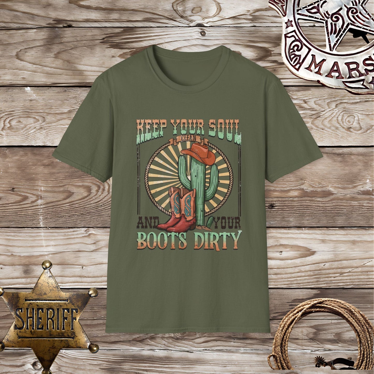 Softstyle Unisex T-Shirt "Keep Your Soul Clean and Your Boots Dirty"