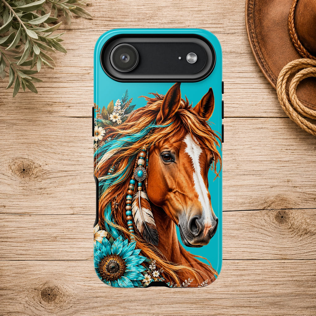 Turquoise Sunflower Horse Phone Case