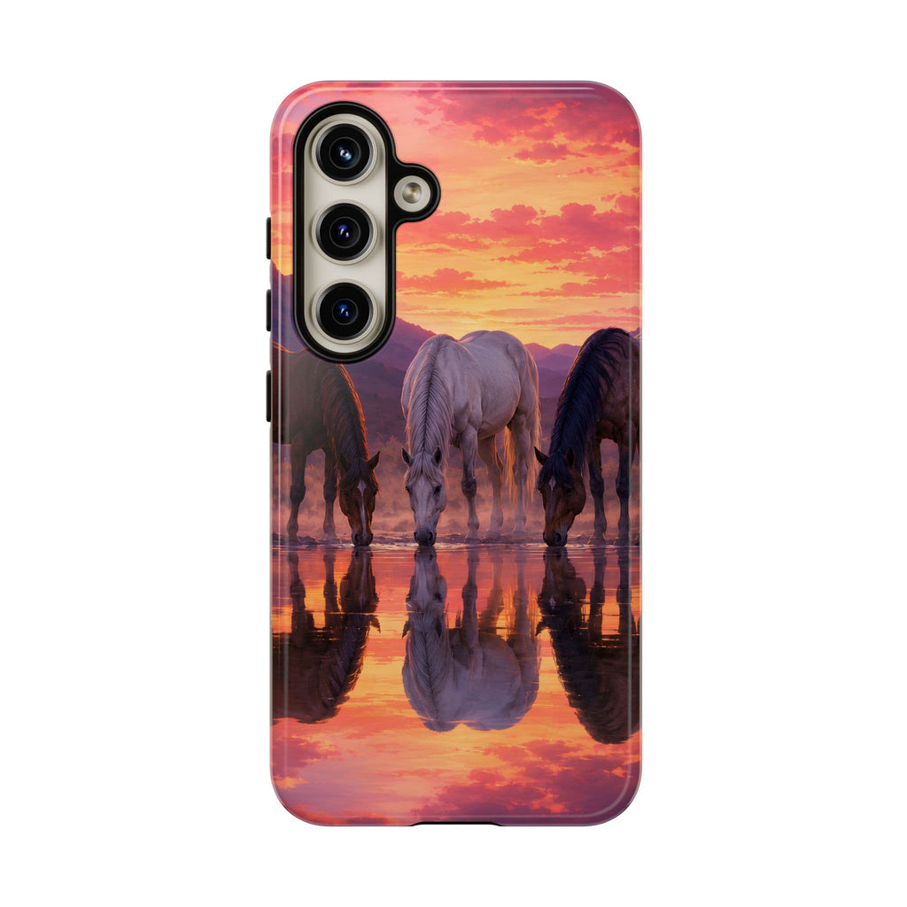 Horses at Sunset Reflection Phone Case