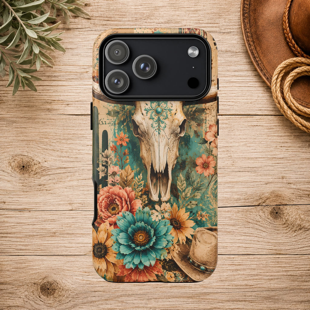 Turquoise Floral Longhorn Western Phone Case