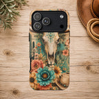 Turquoise Floral Longhorn Western Phone Case