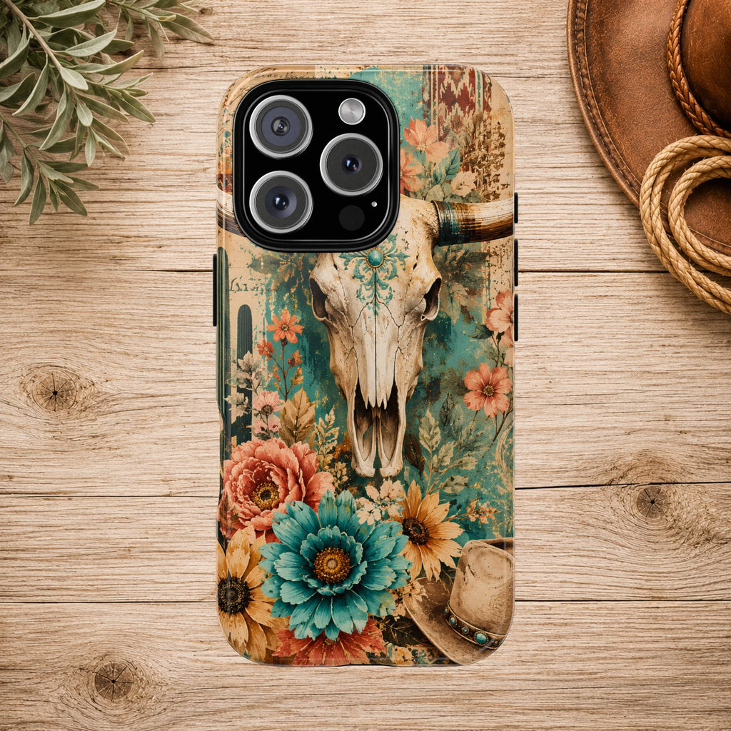 Turquoise Floral Longhorn Western Phone Case