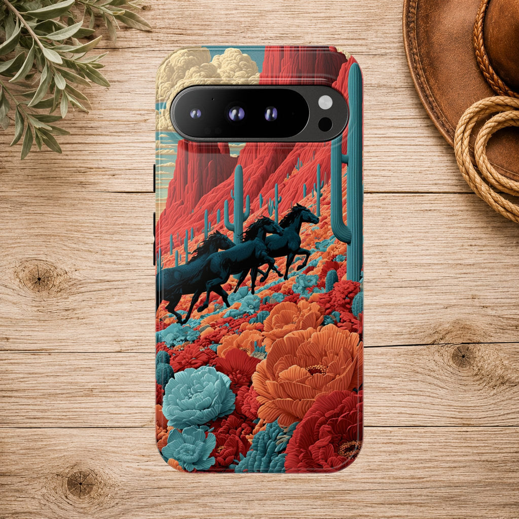 Desert Wild Horses Floral Phone Case