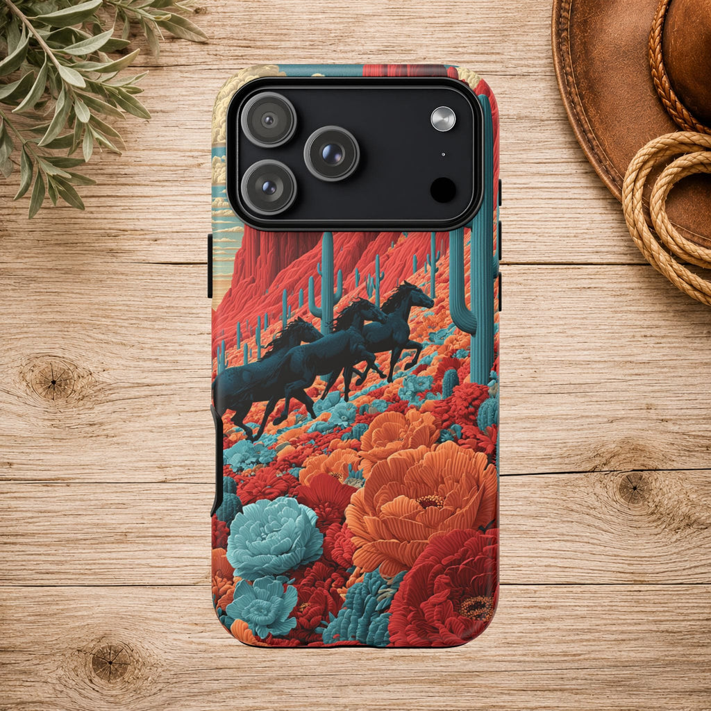 Desert Wild Horses Floral Phone Case